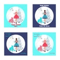Set of Christmas cards with beautiful girls in the style of fashion illustration